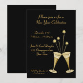 Champagne Glasses Stars Cocktail Party Invitation Kaart (Voorkant / Achterkant)