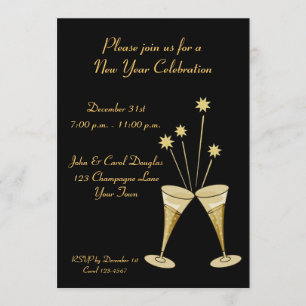 Champagne Glasses Stars Cocktail Party Invitation Kaart