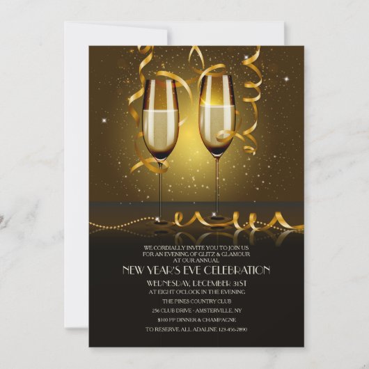 Champagne Glasses Uitnodiging Eve Nieuwjaar (Voorkant)