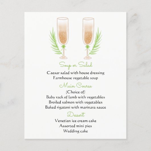 Champagne Glasses, Waterverf menu Groen/wit (Voorkant)
