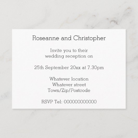 Champagne Glasses Wedding Reception Informatiekaartje (Achterkant)