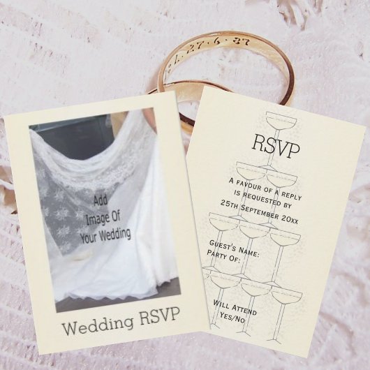 Champagne Glasses Wedding RSVP Kaartje