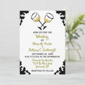 Champagne Glasses White en Gold Wedding Kaart (Staand voorkant)