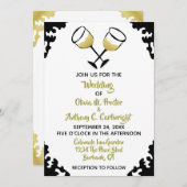 Champagne Glasses White en Gold Wedding Kaart (Voorkant / Achterkant)