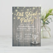 Champagne Glasses Wood EAT Drink and Party Wedding Kaart (Staand voorkant)