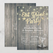 Champagne Glasses Wood EAT Drink and Party Wedding Kaart (Voorkant / Achterkant)