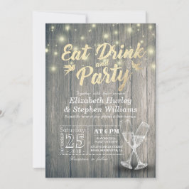 Champagne Glasses Wood EAT Drink and Party Wedding Kaart