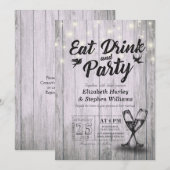 Champagne Glasses Wood EAT Drink and Party Wedding Kaart (Voorkant / Achterkant)