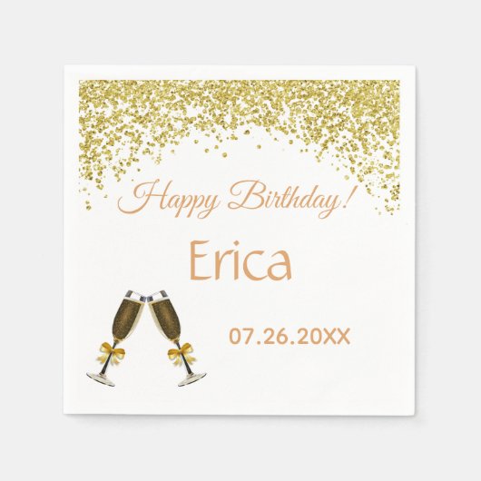Champagne Glazen. Birthday. Servet (Voorkant)