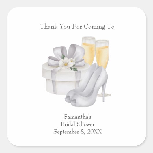 Champagne Glazen Bruids Schoenen Bruiloft Feest Fa Vierkante Sticker (Voorkant)