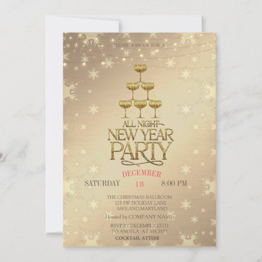 Champagne Glazen Gouden Kerstmis Kaart (Voorkant)