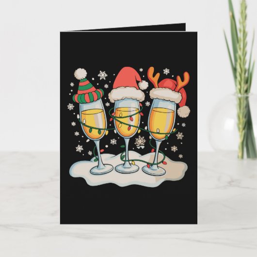 Champagne Glazen Kerstman Rendier Kerstmis Kaart (Voorkant)