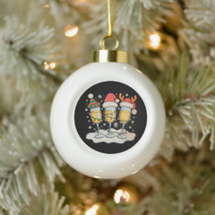 Champagne Glazen Kerstman Rendier Kerstmis Keramische Bal Ornament