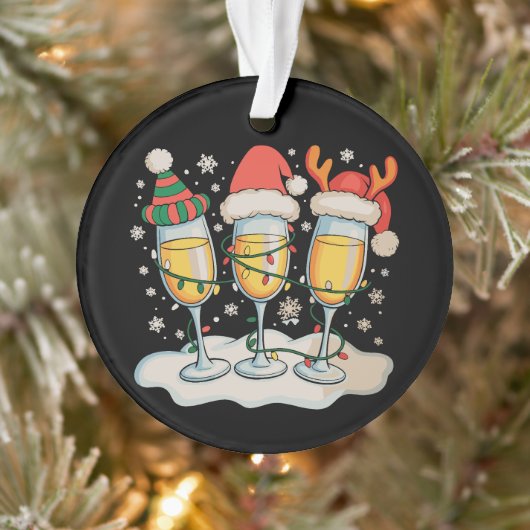 Champagne Glazen Kerstman Rendier Kerstmis Ornament (Boom)