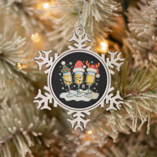 Champagne Glazen Kerstman Rendier Kerstmis Tin Sneeuwvlok Ornament