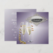 Champagne-glazen Paarse bruiloft uitnodiging (Voorkant / Achterkant)