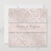 Champagne Glimmer Damask Bruiloftsuitnodiging Kaart (Voorkant)