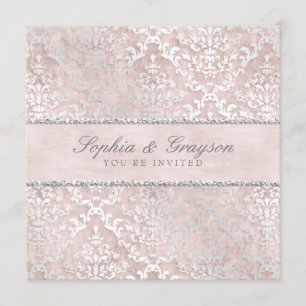 Champagne Glimmer Damask Bruiloftsuitnodiging Kaart