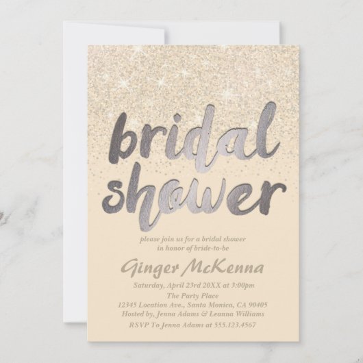 Champagne Glitter Bridal Shower Invitations Kaart (Voorkant)