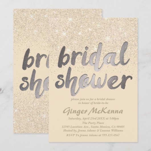 Champagne Glitter Bridal Shower Invitations Kaart (Voorkant / Achterkant)