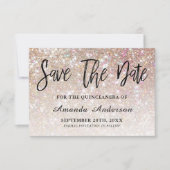 Champagne Glitter Brush Script Quinceanera Save The Date (Voorkant)