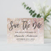Champagne Glitter Brush Script Quinceanera Save The Date (Staand voorkant)