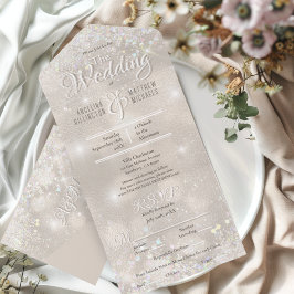 Champagne Glitter Confetti Elegant Wedding All In One Uitnodiging