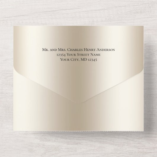 Champagne Glitter Drift Glam Bling Wedding All In One Uitnodiging (Achterkant)