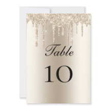 Champagne Glitter Drift Wedding Table Flat Card
