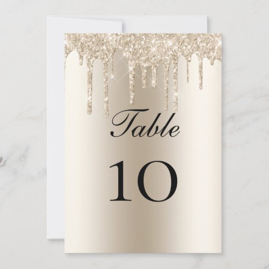 Champagne Glitter Drift Wedding Table Flat Card (Voorkant)