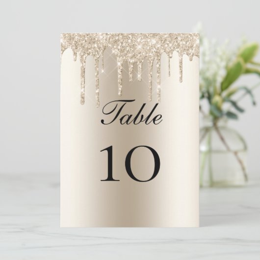 Champagne Glitter Drift Wedding Table Flat Card (Staand voorkant)