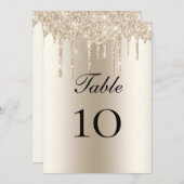 Champagne Glitter Drift Wedding Table Flat Card (Voorkant / Achterkant)