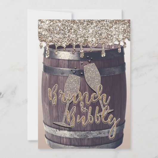 Champagne Glitter Drip Barrel Verloving Brunch Kaart (Achterkant)