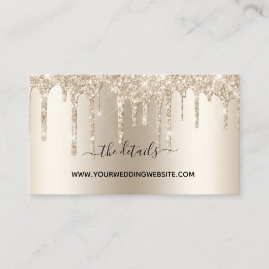 Champagne Glitter Drip Bling Glam QR Code Weddensc Informatiekaartje (Voorkant)