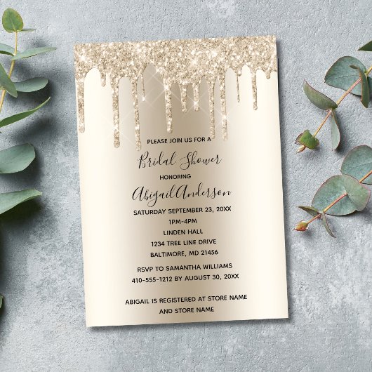 Champagne Glitter Drip Bruiloftsfeest Glam Trendyl Kaart