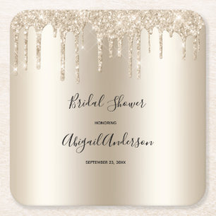 Champagne Glitter Drip Bruiloftsfeest Glam Trendyl Kartonnen Onderzetters
