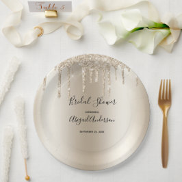 Champagne Glitter Drip Bruiloftsfeest Glam Trendyl Papieren Bordje