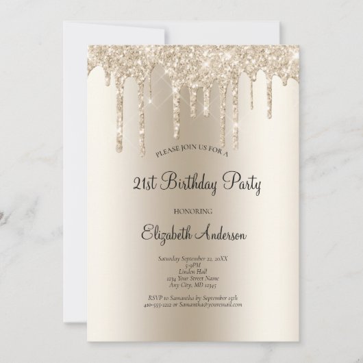 Champagne Glitter Drip Glam 21e Verjaardag Kaart (Voorkant)