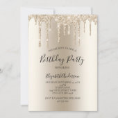 Champagne Glitter Drip Glam Trendy Birthday Invita Kaart (Voorkant)