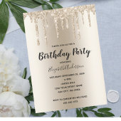 Champagne Glitter Drip Glam Trendy Birthday Kaart