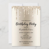 Champagne Glitter Drip Glam Trendy Birthday Kaart (Voorkant)