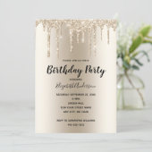 Champagne Glitter Drip Glam Trendy Birthday Kaart (Staand voorkant)