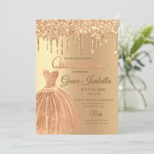 Champagne Glitter Drip Quinceanera Verjaardag Kaart (Staand voorkant)