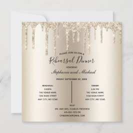 Champagne Glitter Drip Rehearsal Dinner Invitation Kaart