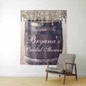 Champagne Glitter Drip Rustic Glam Bruidsdouche Wandkleed (In situ)