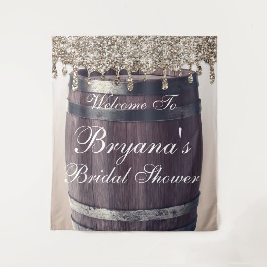 Champagne Glitter Drip Rustic Glam Bruidsdouche Wandkleed (Voorkant)