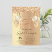 Champagne Glitter Drip Sweet Sixteen Birthday  Kaart (Staand voorkant)