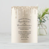 Champagne Glitter Drip Trendy Elegant Wedding Kaart (Staand voorkant)