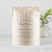 Champagne Glitter Drip Trendy Elegante Trouw  Kaart (Staand voorkant)