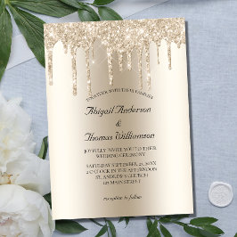 Champagne Glitter Drip Trendy Elegante Trouw  Kaart